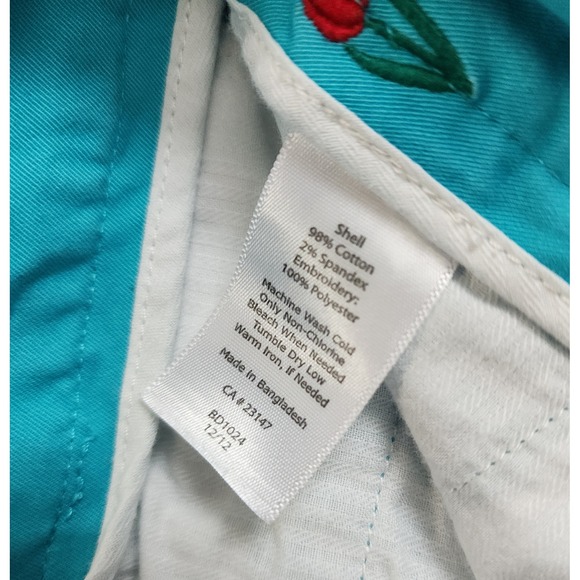 Talbots Embroidered Tulip Shorts Womens 16 Turquoise Blue Floral Cotton Chino - Picture 7 of 7